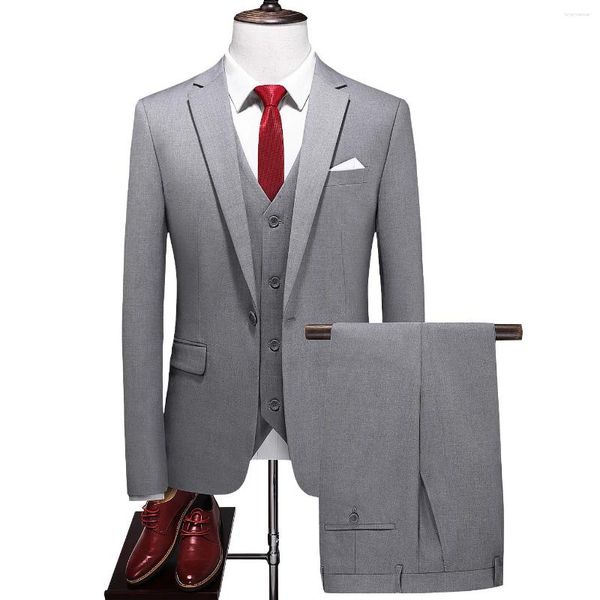 Herrenanzüge gutaussehender grauer Anzug für Männer, die Revers formelle Business Blazer Hochzeitsbräutigam Smoking 3 -teilige Set Jacke Weste Hosen Kostüm Homme