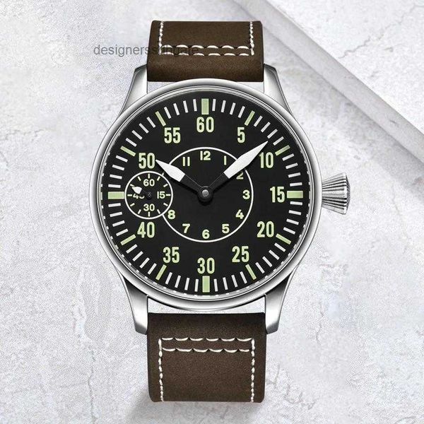 Kol saatleri Sistem Corgeut 44mm Aviator El Mekanik Retro Saat Erkekler Aydınlık Marka Seagull ST3600 Kol saati Deri Kayış Pilot Saatler