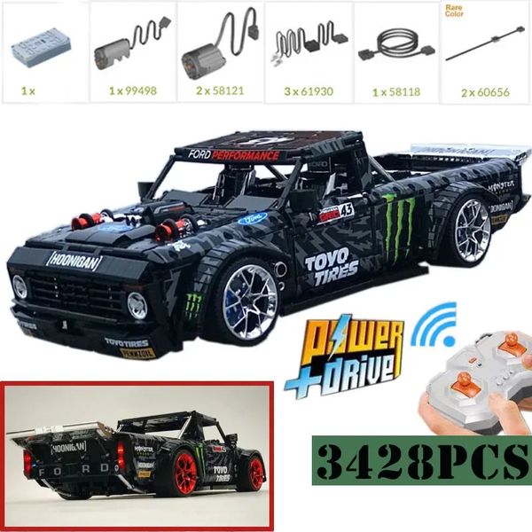 MOC RC Motor Power Mustang Hoonicorn F-150 Highh Super Racing MOC-34316 Building Buildings Bricks Toys Kid Kid Kid Christmas Gift 240428