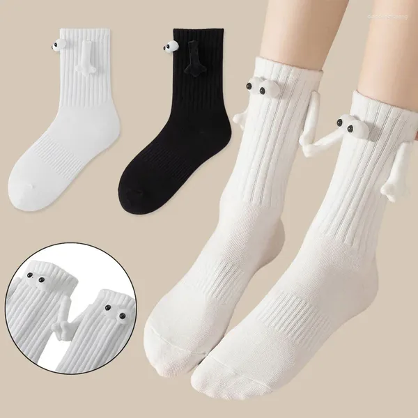 Herrensocken 1 Paar Frauen Männer Mode lustige kreative magnetische Anziehung Hände schwarze weiße Cartoon Augen Paare Sox unisex