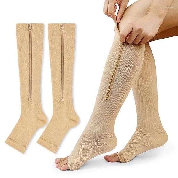 Prevenção de meias femininas de varizes esportes com zíper e embelezamento das pernas