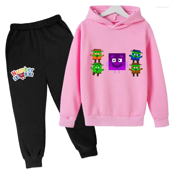 Roupas conjuntos infantis de outono de outono cartoon numberblocker Ruos de esteira de 3-13 anos meninos meninas Outifts casuais crianças 2pcs calças de capuz