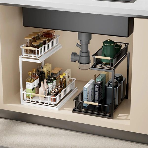 Кухня для хранения под раковиной организаторы и 2 уровня выдвижны организатор шкафа L-форма для ванной комнаты