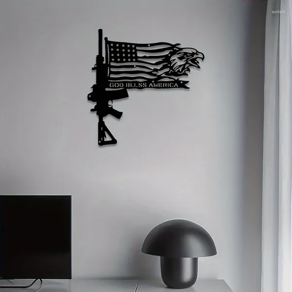 Decorações de jardim Decoração de parede de rifle de bandeira de metal adequada para a sala de estar em casa Cozinha de cozinha interna e ao ar livre presente de férias