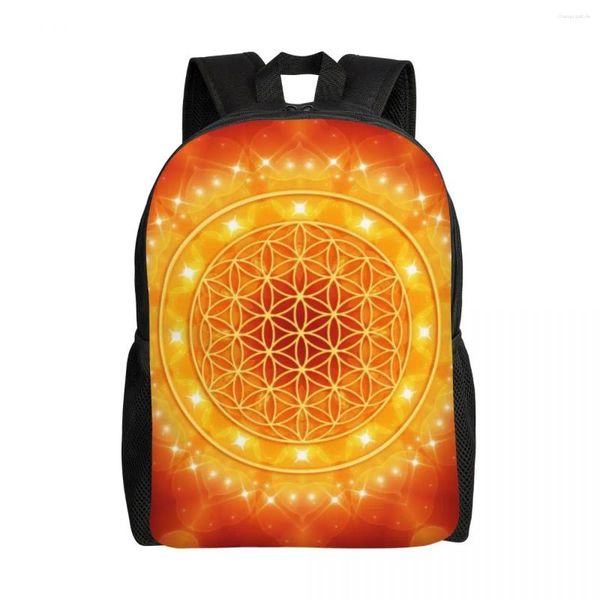 Rucksackblume des Lebens Golden Light Energy Rucksäcke für Frauen MEN School College Student Bookbag 15 Zoll Laptop Geometrische Mandala -Taschen