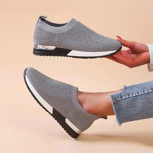 Sıradan Ayakkabı Kadınlar Beyaz Parıltılı Sabah Sneakers Çorap Moda Bling Trainers Kadın Vulkanize Tenis Feminino Sepet Femme Kadınlar