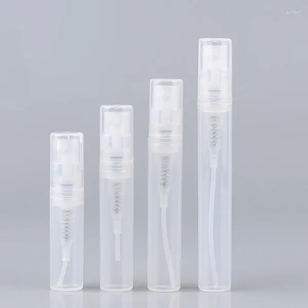 Bottiglie di stoccaggio 5pcs Clear Snap-On Plastic Forfume Spray Cosmetics piccoli campioni di campioni Nebulizzatore 2ml 3ml 4ml 5 ml Contenitore Atomizzatore da viaggio
