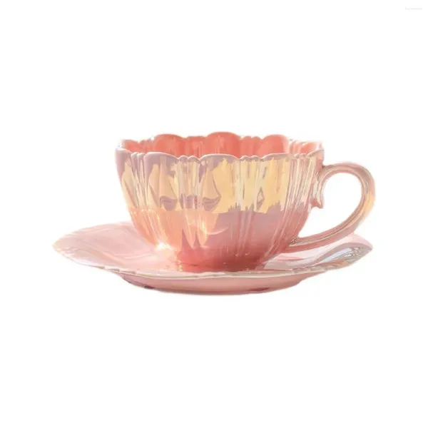 Tazze da 240 ml di tazza di ceramica di petali con tazze da tè pomeridiano piatti di latte tazza per bevande antiscalda