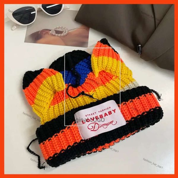 Beanie/Kafatası Kapakları Sevimli Moda Kapşonlu Sevgili Çocuk Kulak Çift Katmanlı Sıcak Kulak Yün Şapka Niş Tasarım Kadın Kişilik Soğuk Şapka 2106