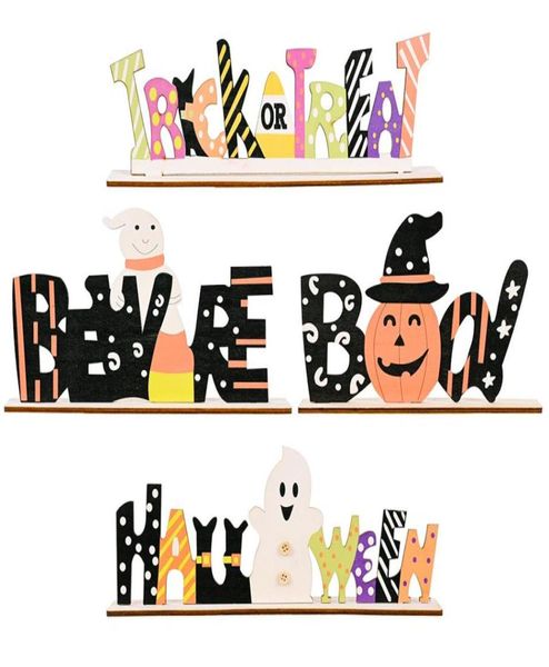 FESTIMENTOS DE PARTEMENTO DE HALLOWEEN Decoração Carta de madeira Ornamentos pintados Pumpkin Truque ou Tream Tale Home Dinner Decor XBJK21077291458