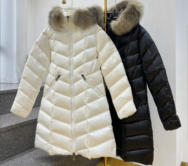 Mulheres Long Down Jacket Down Raccoon Sur Collar Parkas M Designers Outer;