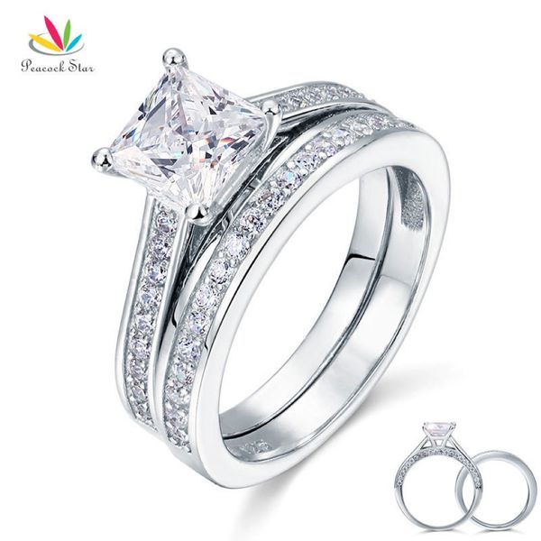 Star di Peacock 1 5 CT Princess Cut Solid 925 Sterling Silver 2-PCs Nove Promise Ring Set CFR8009S Y19051002 233P