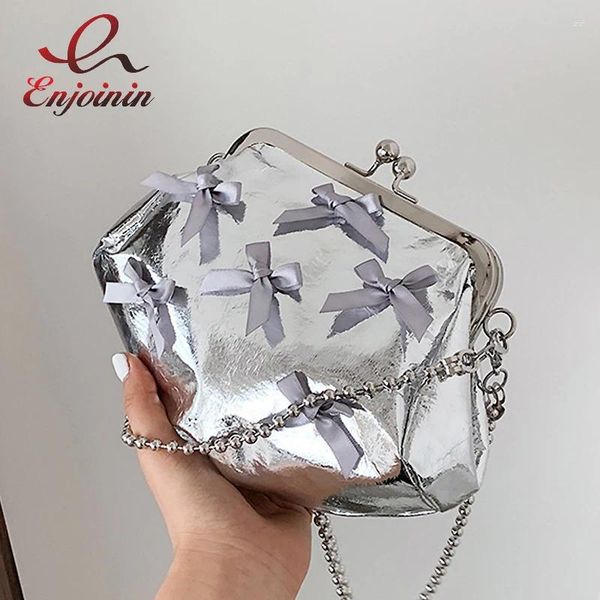 Umhängetaschen Chic Silber Cute Lady Party Clutch Bowknot Dekoration lässig Frauen Geldbörsen und Handtaschen Hochzeitskette Shoudler Bag Designer