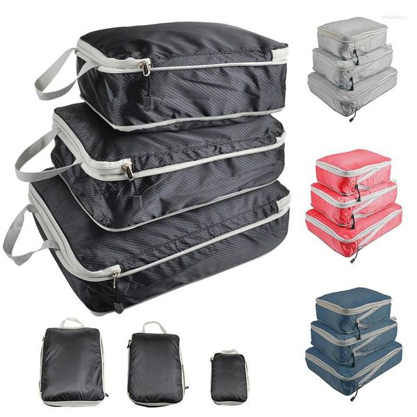 Bolsas de armazenamento 3pc/conjunto de embalagem compressível Saco de viagem Cubo de roupas à prova d'água Nylon portátil com organizador de bagagem de bolsa