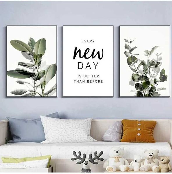 Sfondi Poster di foglie di piante verdi Stampa Eucalyptus Wall Art Tela di pittura Immagini per soggiorno Best Quote Decorazione per la casa J240505