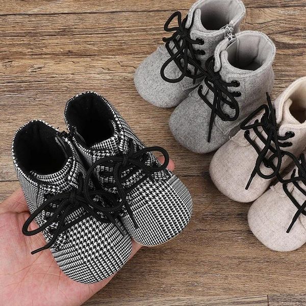 First Walkers Plaid Baby Booties menino menino infantil sapatos infantis pré-calçados anti-deslizamento Cotton Kids Sof Sole Mocassin 0-18m