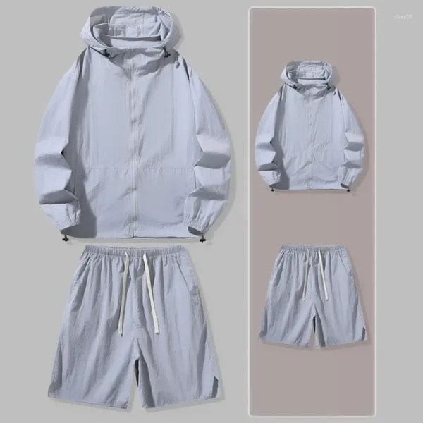 Мужские спортивные костюмы Set 2024 Sweat Suit Мужский спортивный костюм двух частей защита от солнца корейская мода летняя куртка шорты с капюшоном тонкая