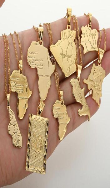 Colares pendentes Africa Congo Argélia Colar de mapa para homens Men Gold Color Chain Chain Hiphop Style1971750