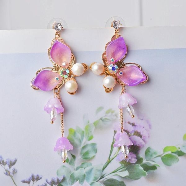 Brincos dangle grandes flores com franjas Brincho Pendientes exagrectados Taxes de tassel longa Declaração de thread Drop