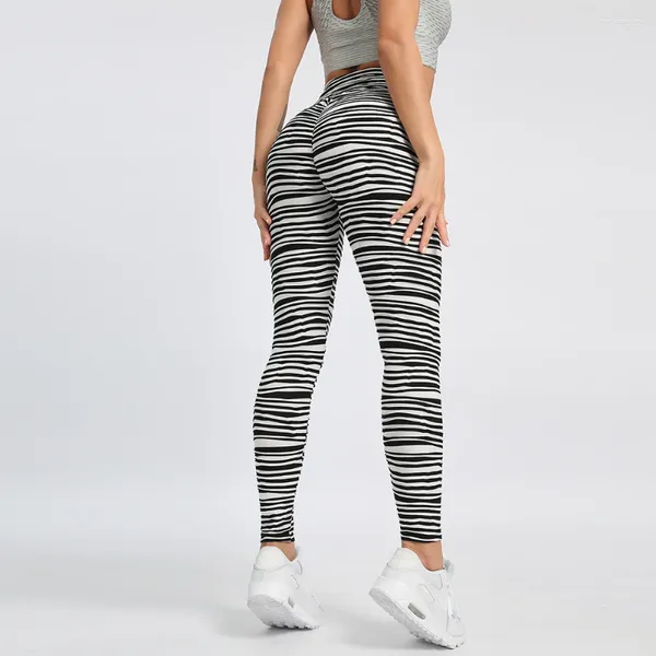 Наряды йоги полосатые леггинсы дышащие колготки Slim Sportswear Hip Up Pant