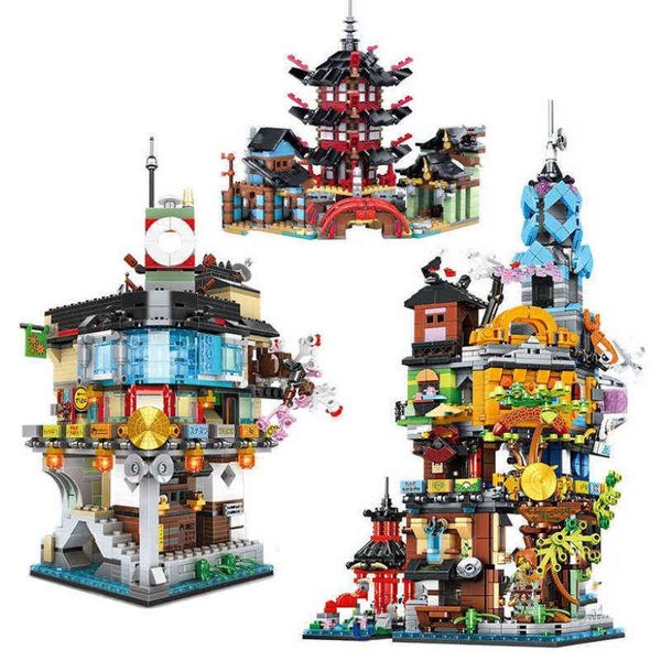 Nuovo 2021 Nuova serie City Gardens Temple of Airjitzu Ninja House Village Building Building Buildings Bricksanime Figure Toying For Kids G1204 292E