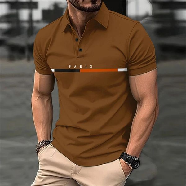 Men camiseta pólo moda letra divertida tshirt button casual verão respirável negócio de negócios masculino tampo de manga curta 240430