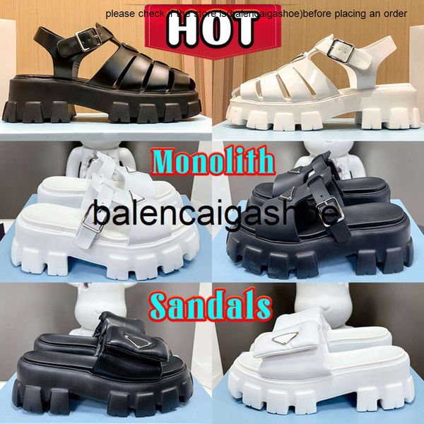 Pradshoes Sandálias femininas Monolith Prades Slippers acolchoados Nappa Lear Sandália de pista de piso para mulheres deslizamentos de designer Plataforma de borracha de borracha