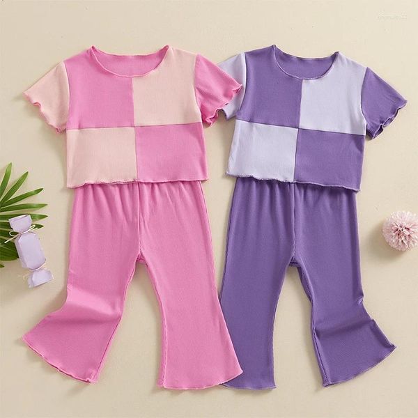 Set di abbigliamento Set estivo per ragazze 2024 bambini Contrasto Suit di colori Girl Fashi