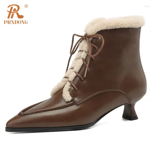 Stiefel INS 2024 Marke Retro echtes Ledermedierpapier spitzer Schwarzbrauner Schnürkleid Party Herbst Winter warmer Knöchel 39