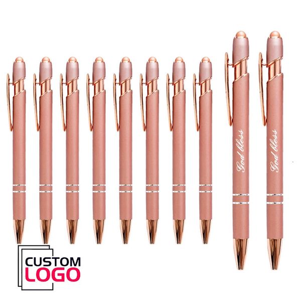 10pcslot Custom Business Simple Metal Rose Gold Ballpoint Pens Персонализированные рекламные подарки Школьные канцелярские товары Оптовые 240430