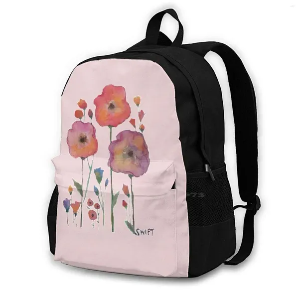 Backpack Flower Watercolors College Student Student Laptop Bags de viagem Letras Reputação 1989
