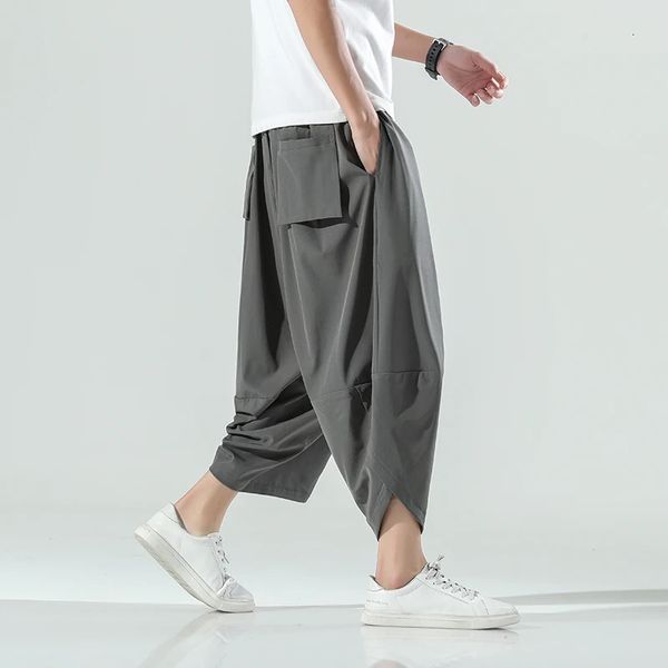 Joggers harem vintage uomini pantaloni lungometraggi streetwear di colore solido casual estate maschio harajuku pantaloni di moda 240429