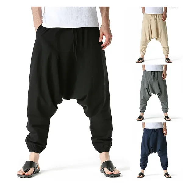 Мужские брюки мужчины повседневные хлопковые гарема -богемные бегуны женщины йога винтажные мешковатые брюки саруэль homme хиппи шланги HK01