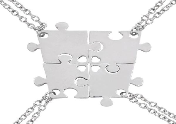 Anhänger Halskette 4 Stück Set von guten Freunden Serie Hollow Love Puzzle Geometrische Halskette Unisex Freundschaft BFF Schmuck Auswahl1687825