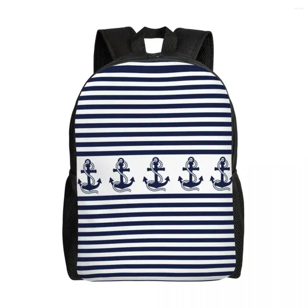 Backpack Stripes nautici con ancora blu blu per donne uomini impermeabili per la scuola a navigazione Sailor Borse Book Bags book book