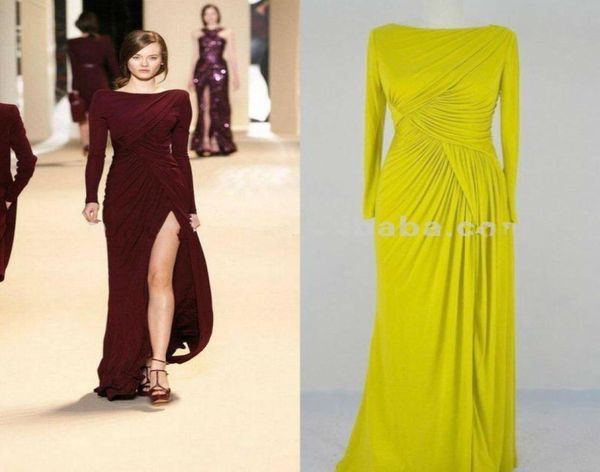 Vestido elie saab vestidos de noite de noite de mangas compridas vestidos de fenda quadrada feita lateral chiffon growns de dama de honra 20187076384