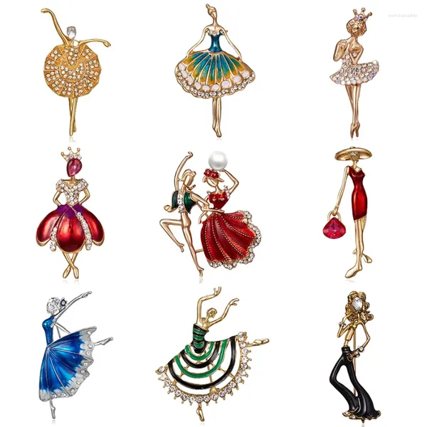 Spille Rinhoo Rhinestone Ballet Dancing Girls Crystal Enamel Spira per donne Gift Gioielli per matrimoni con Pin Carina Carina