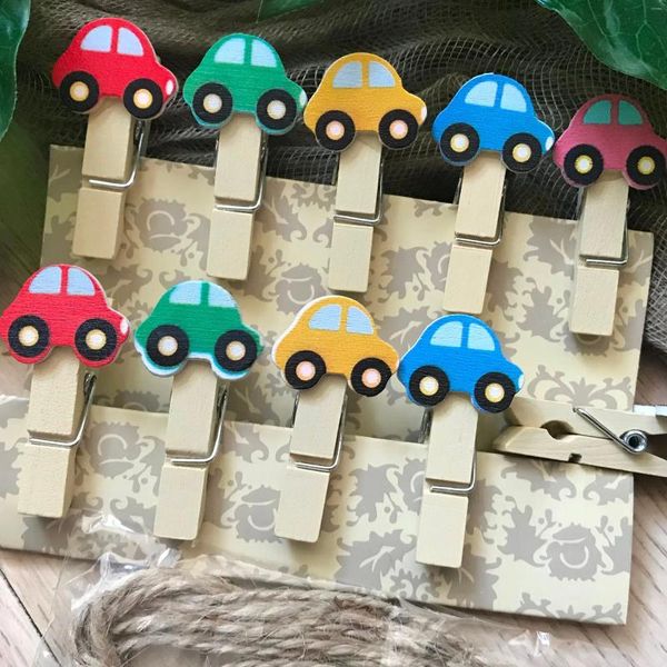 Parti dekorasyonu doğal boyalı araba ahşap klipler küçük zanaat po pegs pin clothespin çocuklar için dekore edilmiş hediye 200pcs