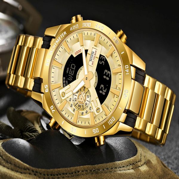 2022New Temeit -Marke Gold Mens Quartz Uhren Sport Digital Watch Männer LED Dual Display Armbanduhr wasserdichte leuchtende Relogio Maskulin 298a