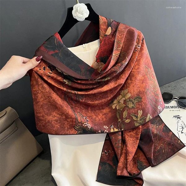 Шарфы Four Seasons 180 70 см дизайн моды Gambiered Guangdong Mahdong Whore Женщины печатать теплый шелковый шарф хиджаб