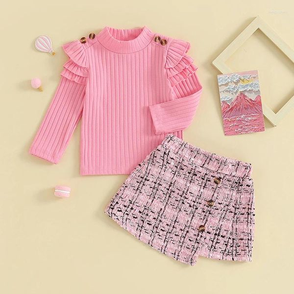 Set di abbigliamento per bambini abiti da inverno inverno primaverili a maniche lunghe a costine toppli per maglie