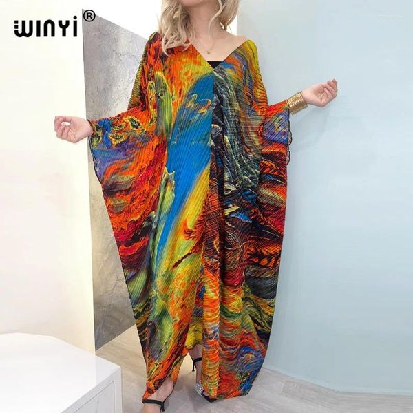 Abiti casual winyi stampato caftano per donne design cricked abito sciolto batwing maxi long femme vestidos estate party elegante