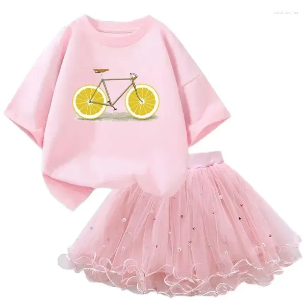 Set di abbigliamento ragazza 2 pezzi di gonna tutu set frutta limone /fragola t-shirt t-shirt pettiskirt abito di compleanno estate abito da festa estate