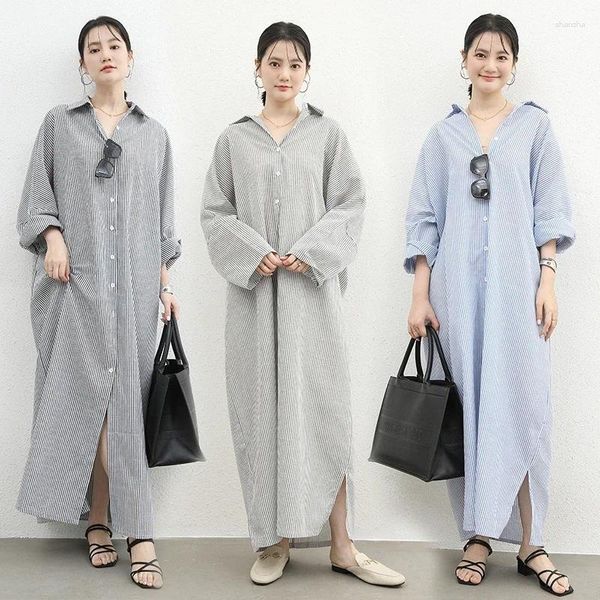 Abiti casual Spring Donne Donne Donne a maniche lunghe Abito Spacco Ploid Babbollo Pulstro Long Street Shoot Kaftan Toss