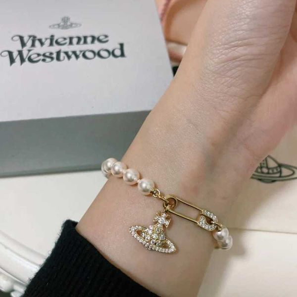 Дизайнерский бренд Saturn Pin Diamond Inlaid Classic Pearl Bracelet Women