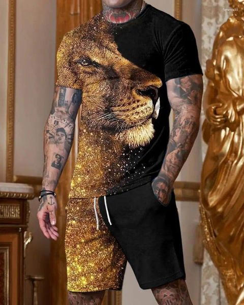 Traccetti da uomo da uomo Set Animal Lion 3D Stampato a magliette oversize pantaloni corti 2 pezzi abiti casual abiti da design uomo abbigliamento