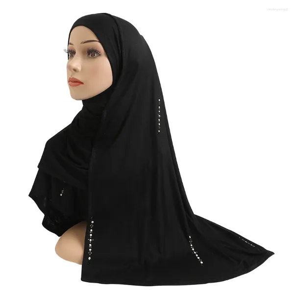Ethnische Kleidung H206 Modal Cotton Jersey Weicher langer Schal mit Perlen rechteckig Hijab Lady's Headscarf Schal