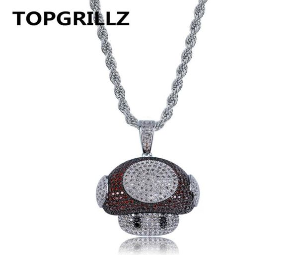 Topgrillz hip hop luppolo lucido colorato con funghi a pendente fascino per uomo donna in argento color argento zircone zircone gioiello corda catena 7397627