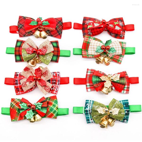 Hundebekleidung 50pcs Großhandel Weihnachten Fliege Krawatte Haustier Bowknot mit Glockenhiel