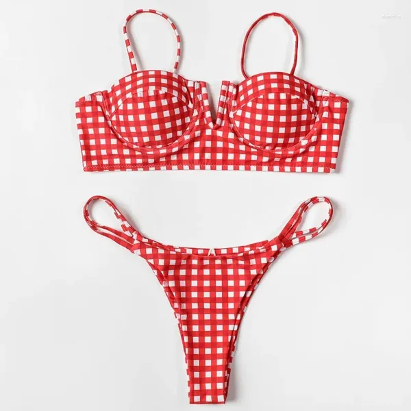 Swimwear femminile 2024 Plaid sexy Bikini Swimwoman a due pezzi Swimsuit